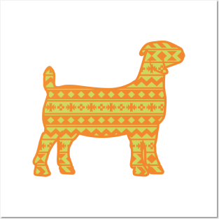 Show Goat with Orange & Green Southwest Aztec Pattern Posters and Art